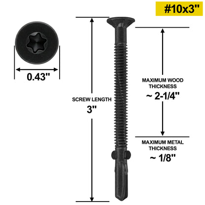FMhotu #10 x 3" Trailer Deck Screws, Self-Tapping Sheet Wood Metal Screw, T25 Star Bits Reamer Tek Screws for Trailers, for Attaching Wood to Steel, Black