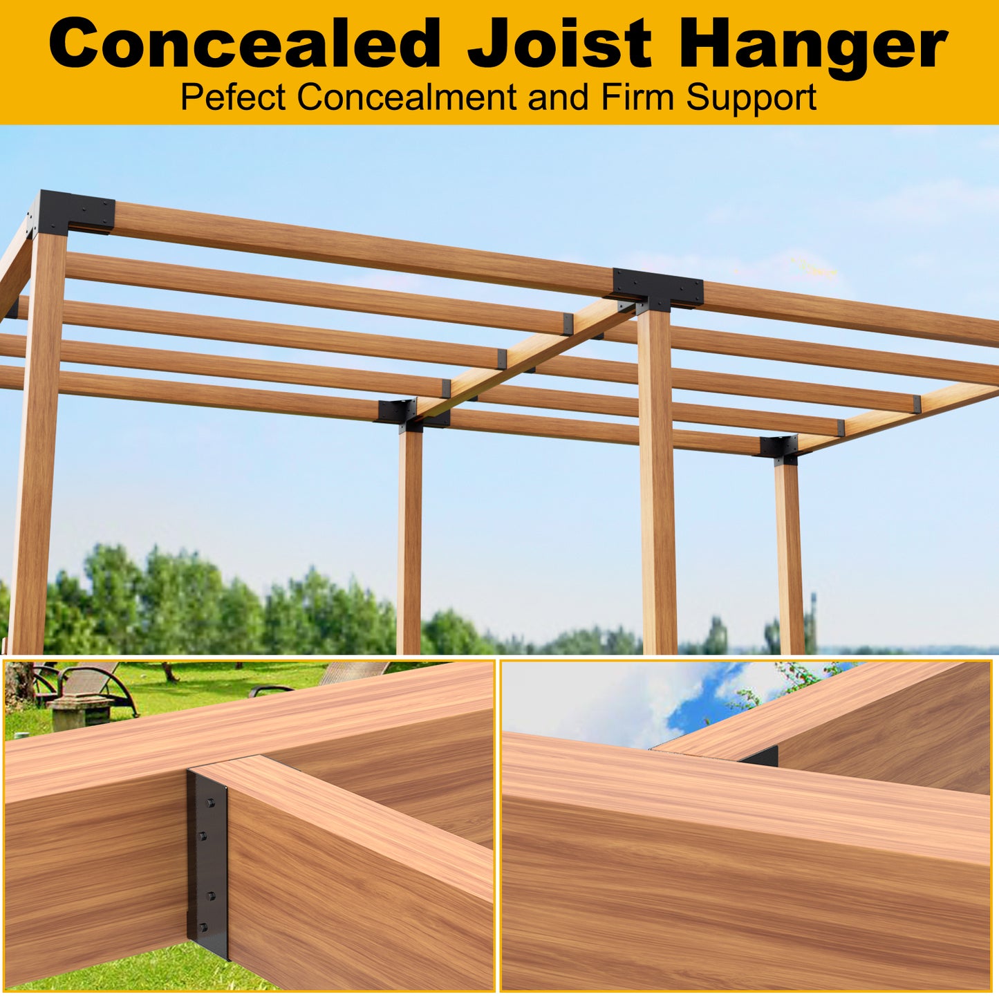 FMhotu Concealed Joist Hanger,4"x8" Outdoor Concealed-Flange Joist Bracket with Screws, Q235B Steel Powder Coated Concealed Mount Light Joist Hangers for 4"x8" Beam, Swing, Handrail, Fence