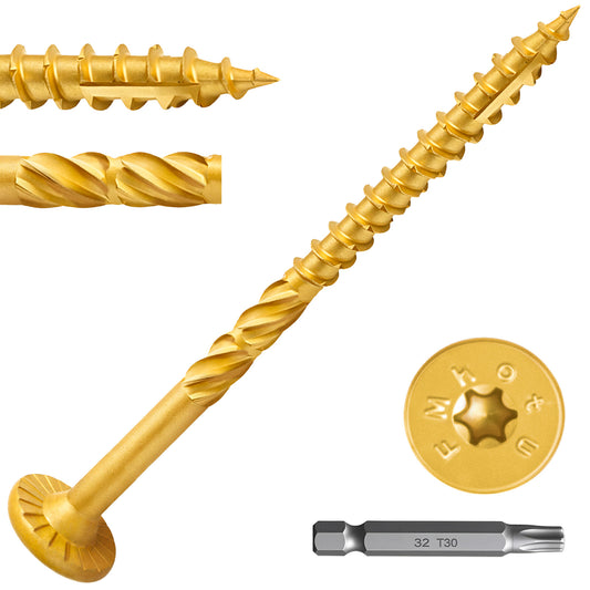 #14 x 4 Inch Wood Structural Lag Screws Star Drive Decking Wood Screws, Rust Resistant Timber Screws for Timber/Log/Landscaping (Yellow)