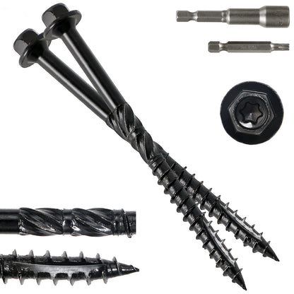 #14 x 4 Wood Structural Screws Hex Head Lag Screws, Rust Resistant Timber Screws for Timber/Log/Landscaping Wood (Black)