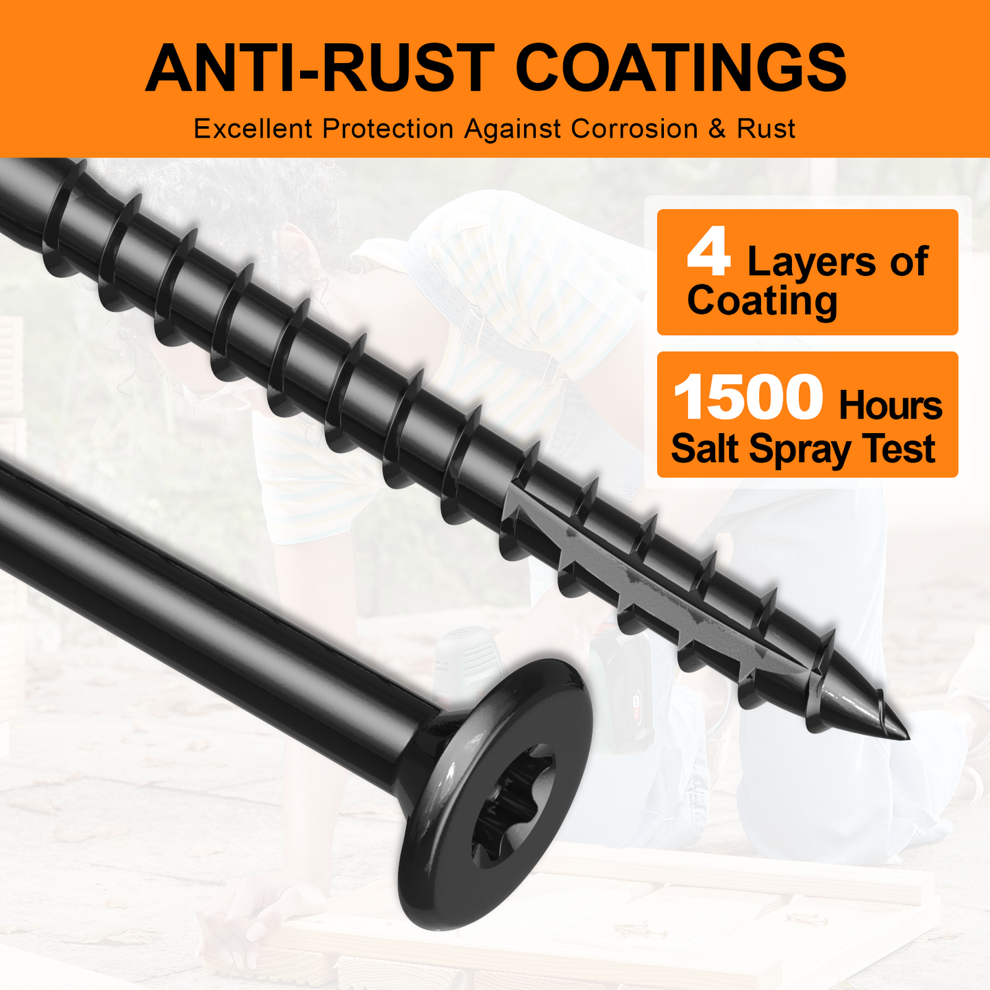 #8 x 1-1/4" Deck Screws, Star Drive Wood Screws, Rust Resistant Timber Screws for Timber/Log/Landscaping Wood, T20 Star Bit Included, Black