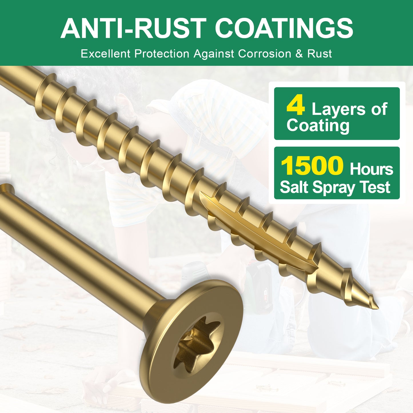 #8 x 2" Deck Screws, Star Drive Wood Screws, Rust Resistant Timber Screws for Timber/Log/Landscaping Wood, T20 Star Bit Included, Gold