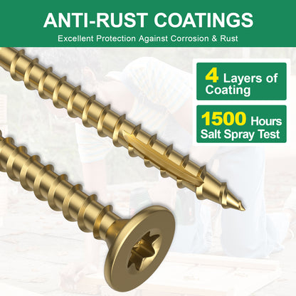 #8 x 1" Deck Screws, Star Drive Wood Screws, Rust Resistant Timber Screws for Timber/Log/Landscaping Wood, T20 Star Bit Included, Gold