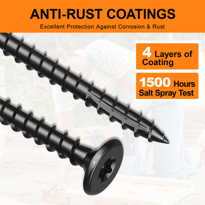 #8 x 1-1/2" Deck Screws, Star Drive Wood Screws, Rust Resistant Timber Screws for Timber/Log/Landscaping Wood, T20 Star Bit Included, Black