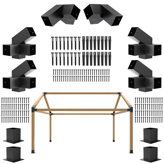 Pergola Kit, 30° Slanted Roof Bracket Set, Roof Wall Mount Extension Bracket Kit,4" x 4" (Actual: 3.5x3.5 Inch) Powder-Coated Pergola Hardware for Porch,Gazebo, Backyard(10pcs)