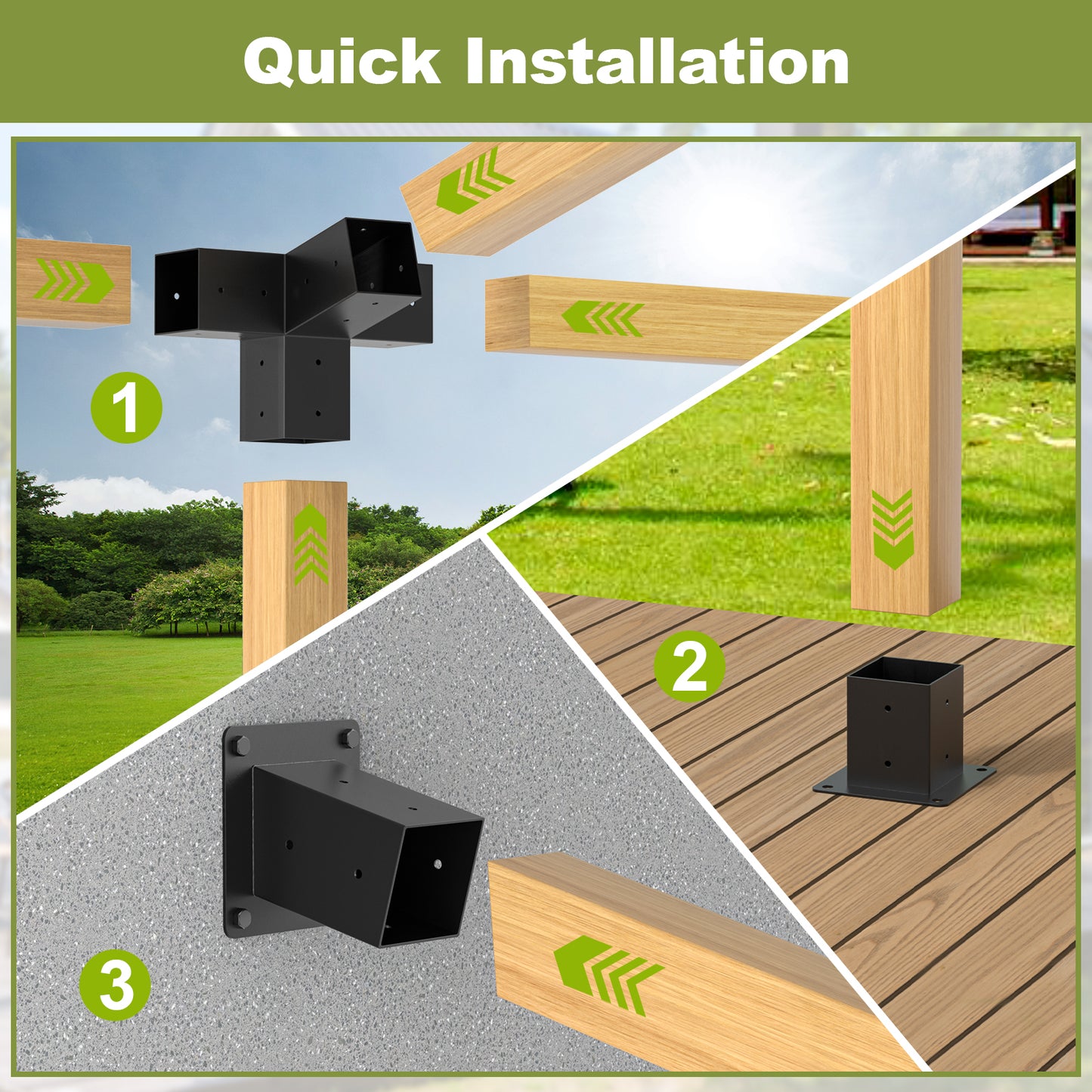15° 4-Way 3pcs Slanted Roof Pergola Bracket Set, Roof Wall Mount Extension Bracket Kit,4" x 4" (Actual: 3.5x3.5 Inch) Powder-Coated Pergola Hardware for Porch,Gazebo, Backyard