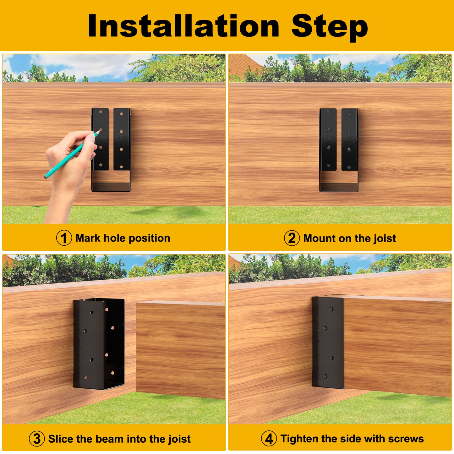 FMhotu Concealed Joist Hanger,4"x8" Outdoor Concealed-Flange Joist Bracket with Screws, Q235B Steel Powder Coated Concealed Mount Light Joist Hangers for 4"x8" Beam, Swing, Handrail, Fence