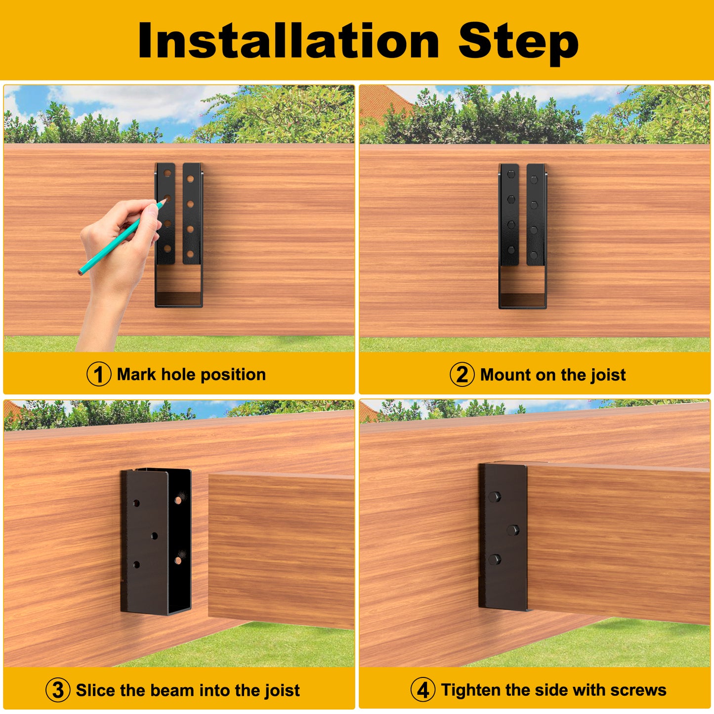 FMhotu Concealed Joist Hanger, 2"x6" Outdoor Concealed-Flange Joist Bracket with Screws, Q235B Steel Powder Coated Concealed Mount Light Joist Hangers for 2"x6" Beam, Swing, Handrail, Fence