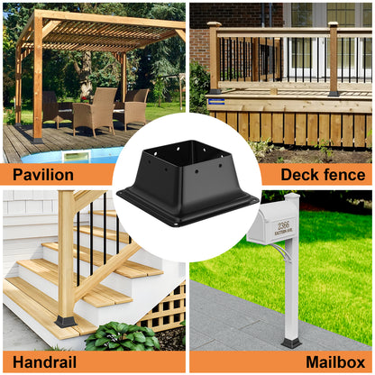 FMhotu 4x4 Post Base, Internal 3.6"x3.6" Heavy Duty Powder-Coated Steel Post Bracket Fit for Standard Wood Post Anchor, Decking Post Base for Deck Porch Handrail Railing Support with Screws