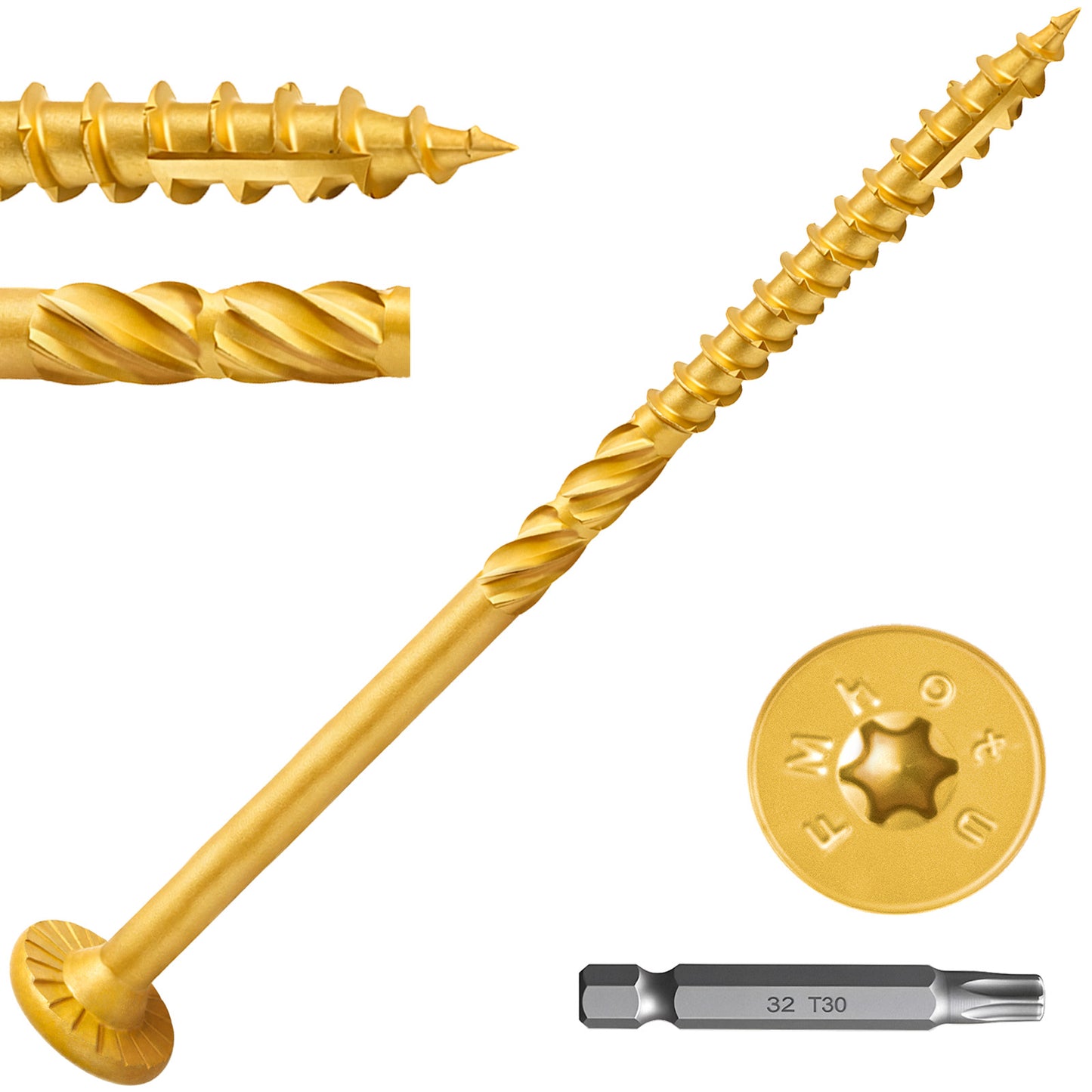#14 x 6 Inch Wood Structural Lag Screws Star Drive Decking Wood Screws, Rust Resistant Timber Screws for Timber/Log/Landscaping (Yellow)