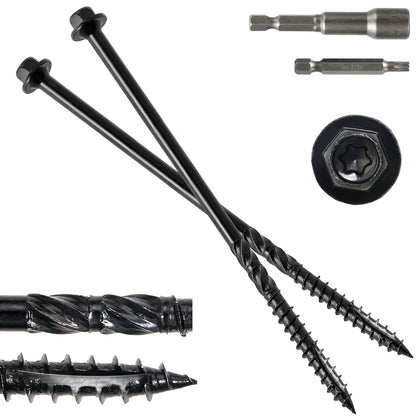#14 x 8 Wood Structural Screws Hex Head Lag Screws, Rust Resistant Timber Screws for Timber/Log/Landscaping Wood (Black)